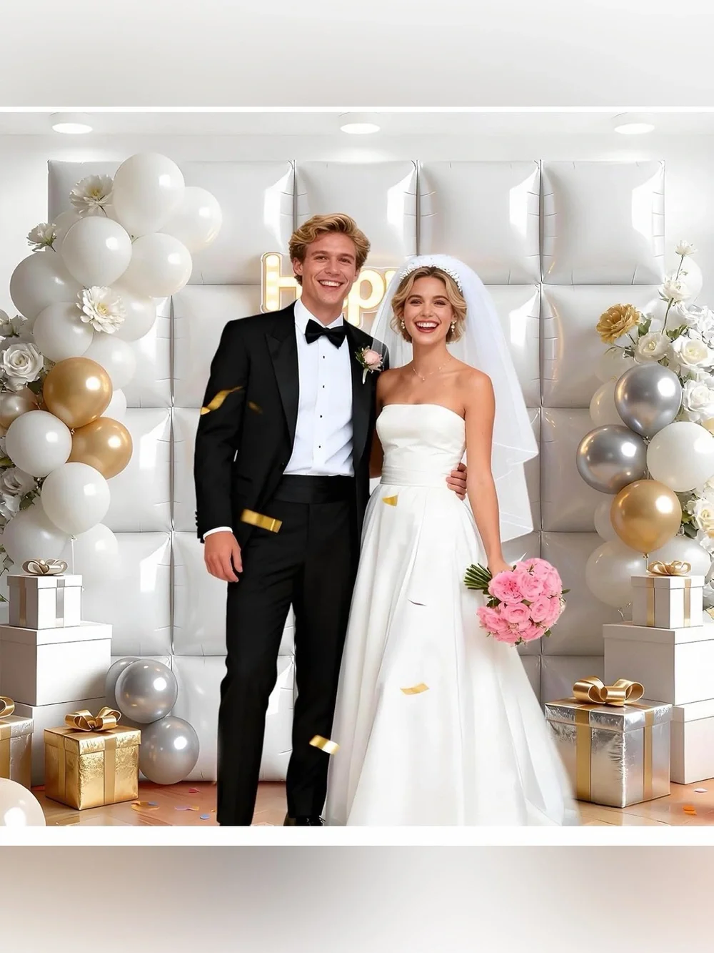 25pc White Square Foil Balloons Backdrop Party Decorations